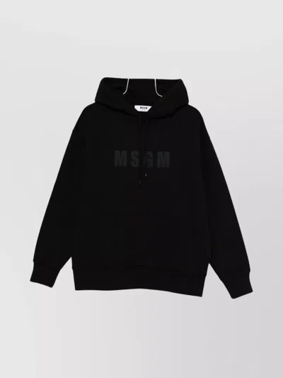 Msgm Hooded Kangaroo Pocket Sweater In Black