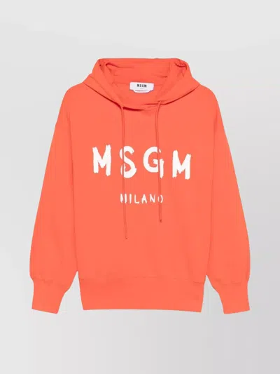 Msgm Hooded Knitwear With Ribbed Cuffs And Hem In Orange