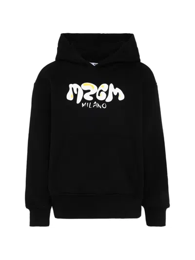 Msgm Kids' Hooded Logo Sweatshirt In Black