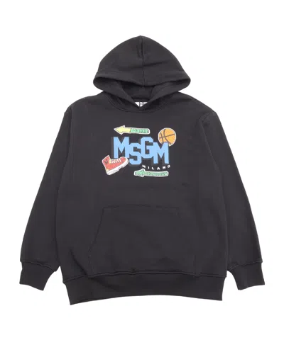 Msgm Hooded Sweater In Black