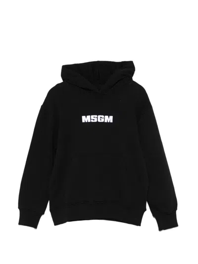 Msgm Kids' Hooded Sweatshirt With Long Sleeves And Logo In Black