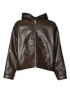 Msgm Brown Faux Leather Jacket With Hood And Minimalist Design In Brown