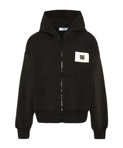 Msgm Hooded Zip Sweatshirt In Black