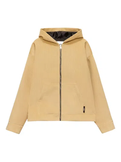Msgm Hooded Zip-up Jacket In Brown