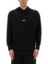 Msgm Black Hoodie With Adjustable Drawstring And Subtle Logo In Black