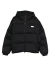 Msgm Short Black Down Jacket With White Label And Zip  In Black