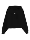 Msgm Cropped Black Sweatshirt With Drawstring Hood In Black
