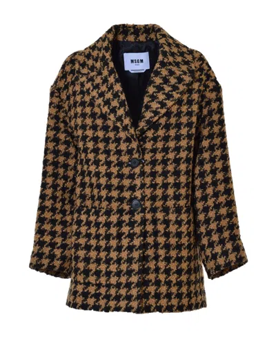 Msgm Houndstooth-check Jacket In Black