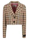 Msgm Single-breasted Tweed Cropped Blazer In Beige