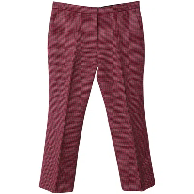 Msgm Houndstooth Cropped Dress Pants In Red Fleece Wool