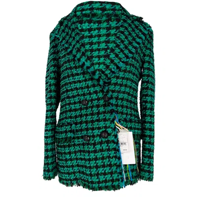 Pre-owned Msgm Houndstooth Double-breasted Blazer In Green Cotton