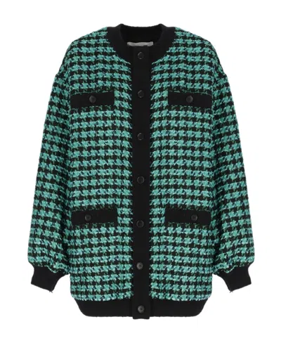 Msgm Houndstooth-pattern Tweed Cardi-coat In Black