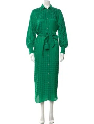 Pre-owned Msgm Houndstooth Print Long Dress In Green