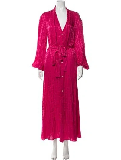 Pre-owned Msgm Houndstooth Print Long Dress W/ Tags In Red