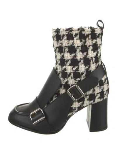Pre-owned Msgm Houndstooth Print Raw-edge Trim Boots In Black