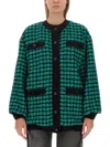 Msgm Houndstooth-pattern Tweed Cardi-coat In Green