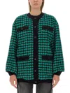 Msgm Houndstooth-pattern Tweed Cardi-coat In Green