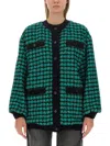 Msgm Houndstooth-pattern Tweed Cardi-coat In Green