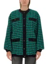 Msgm Oversized Houndstooth Tweed Jacket In Green