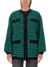 Msgm Oversized Houndstooth Tweed Jacket In Green