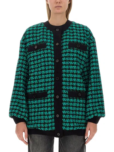 Msgm Houndstooth Tweed Jacket In Green
