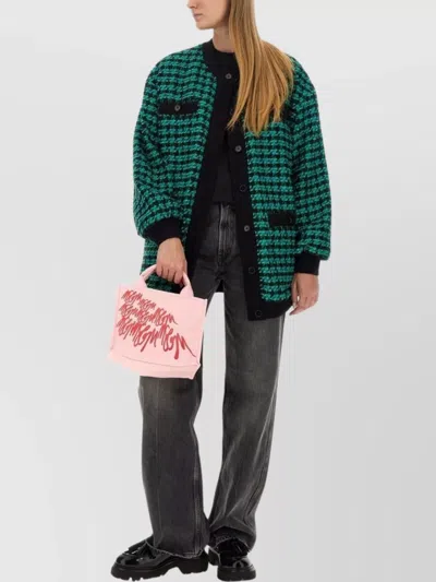 Msgm Houndstooth Tweed Oversize Longline Jacket