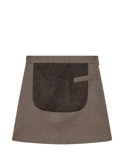 Msgm Houndstooth-pattern Patch-detail Mini Skirt In Burgundy