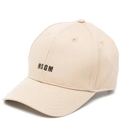 Msgm Humus Beige Cotton Hats In Brown