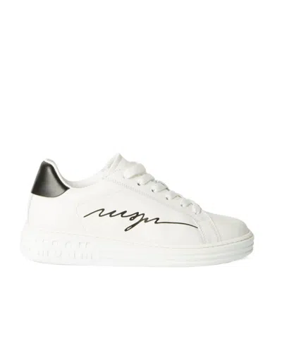 Msgm Iconic Leather Sneakers In White