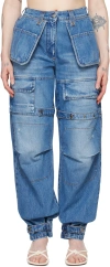 Msgm Indigo Oversized Denim Cargo Pants In 89 Blue