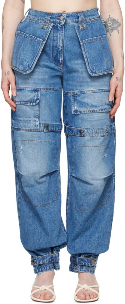 Msgm Indigo Oversized Denim Cargo Pants In 89 Blue