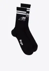 Msgm Intarsia Knit Ankle Socks In Black