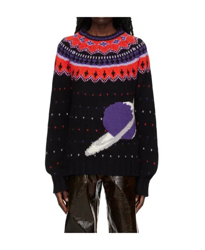 Msgm Intarsia-knit Collar Jumper In Black