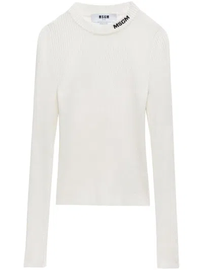 Msgm Intarsia-knit Logo Top In White