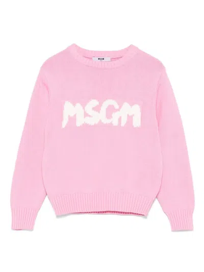 Msgm Kids' Intarsia-logo Sweater In Pink