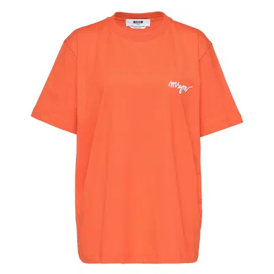 Msgm Italics Logo Tee In Orange