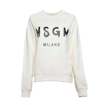 Msgm Ivory Cotton Crewneck Sweatshirt In Neutrals