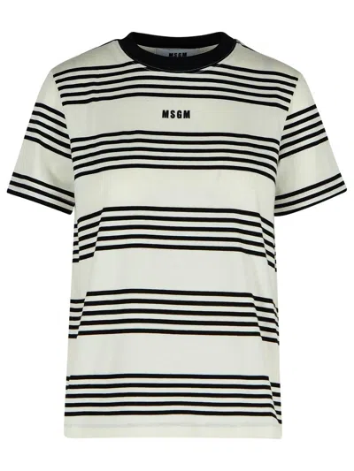 Msgm Ivory Cotton T-shirt In Neutral