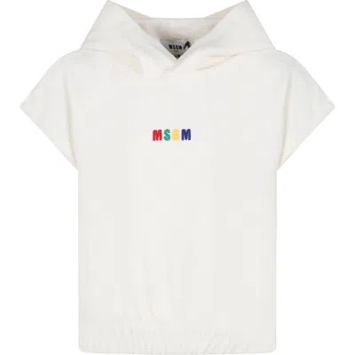 Msgm Kids' Ivory Cropped Sweatshirt For Girl With Logo