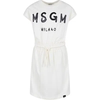 Msgm Kids' Ivory Dress For Girl With Logo