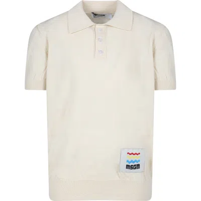 Msgm Kids' Ivory Polo Shirt For Boy With Logo