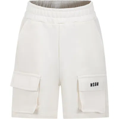 Msgm Kids' Ivory Shorts For Boy With Logo In Beige
