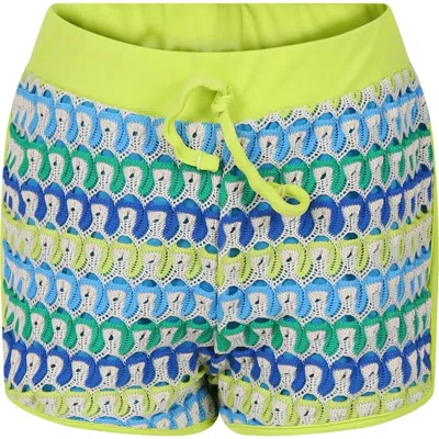 Msgm Kids' Ivory Shorts For Girl With Wave Motif