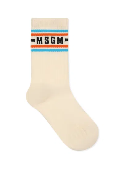Msgm Ivory Socks For Kids With Logo