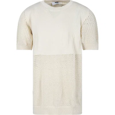 Msgm Kids' Ivory Sweater For Girl With Logo In White