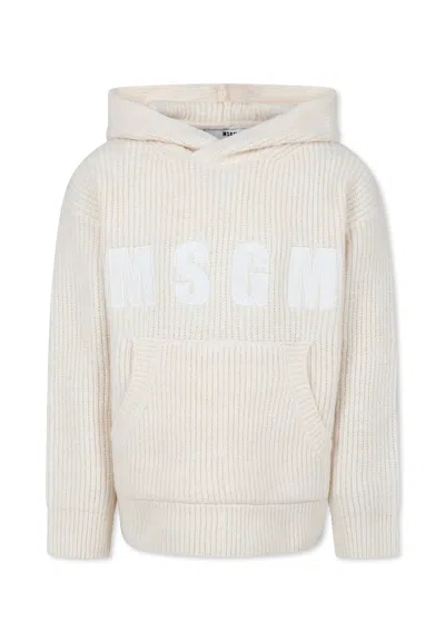 Msgm Ivory Sweater For Kids With Logo In White