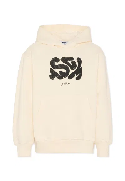 Msgm Kids' Ivory Sweatshirt For Boy With Logo In Neutral