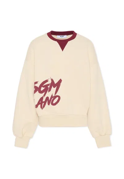 Msgm Kids' Ivory Sweatshirt For Girl With Logo In Neutral