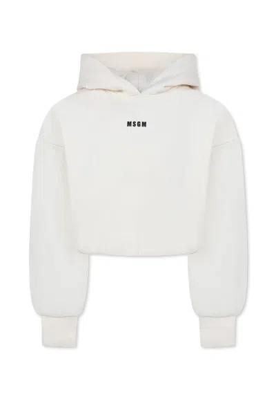Msgm Kids' Ivory Sweatshirt For Girl With Logo In White