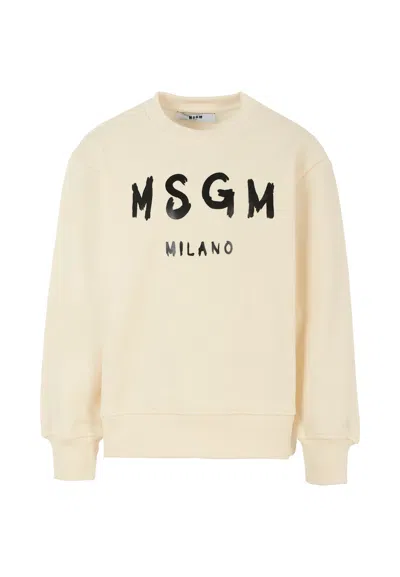 Msgm Ivory Sweatshirt For Kids With Logo In Neutral